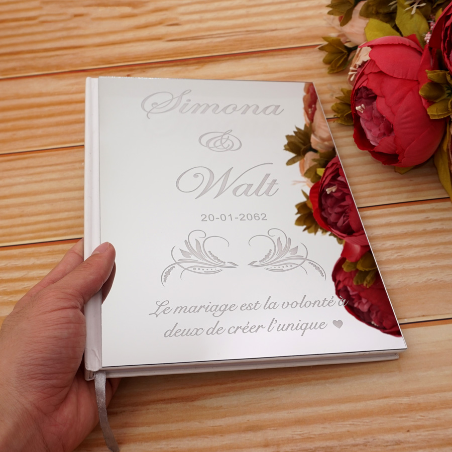 Personalized Wedding Guestbook Acrylic Mirror Cover Signature Books Customized Gift Engagement Souvenir Party Decor Favors