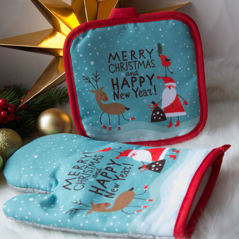 Christmas Hot Oven Mitts Baking Anti-Hot Gants Pad Dining Kitchen Mat New Year 2023 NAVIDAD VISMAS PARY DÉCORATIONS