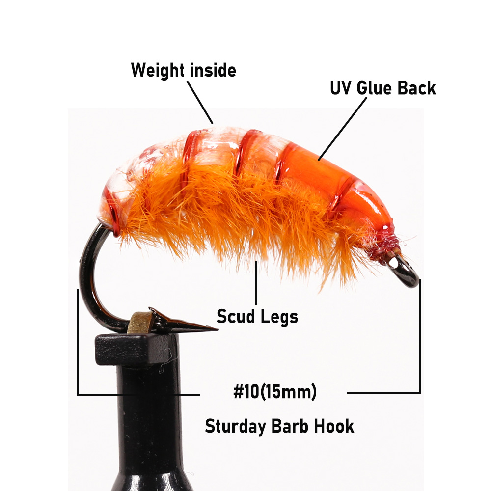 Wifreo 6st 10# Snabb sjunkande tjeckiska nymfer Scud Bug Worm Flies Barbed Fly Hook för Trout Bass Bluegill Fishing Lures Baits