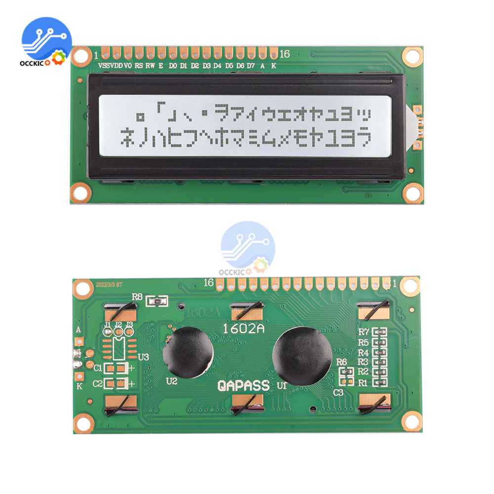 LCD1602 1602 Module Blue/Green/Grey Screen 16x2 Character LCD Display Module.1602 3.3V 5V Green Screen and White Code