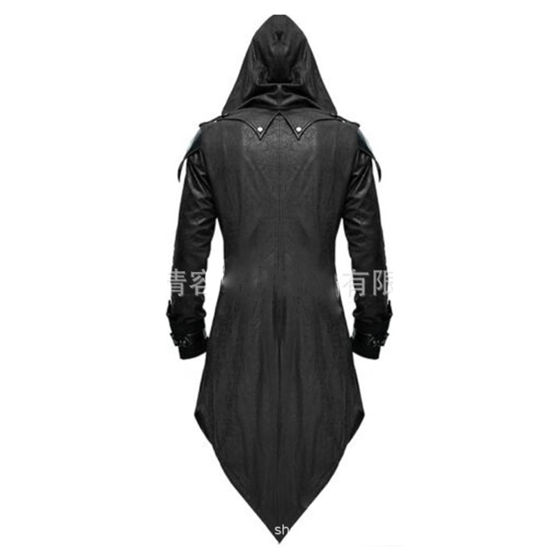 Middeleeuwse cosplay volwassen man vrouw streetwear capuchon pu jas jas kostuum Edward Halloween kostuum maat s-5xl