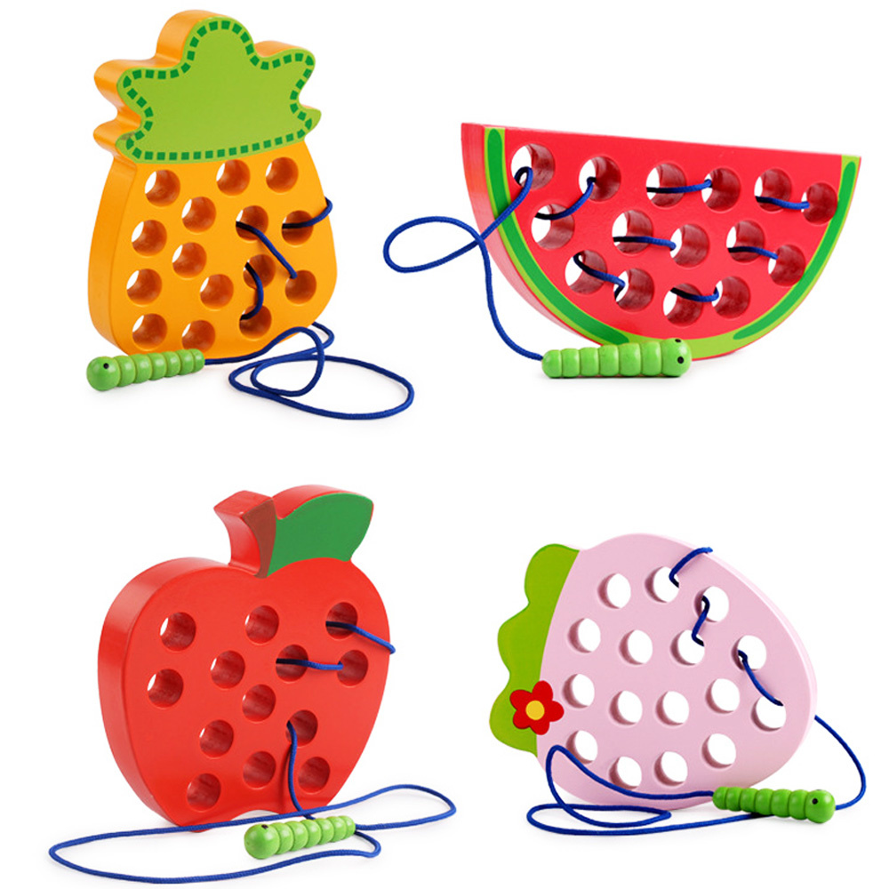 Baby Montessori Spielzeug Wurm essen Obst Apfel Birne Lustige hölzerne Puzzlespiel Vorschulpädagogikspielzeug für Kinder Geschenk