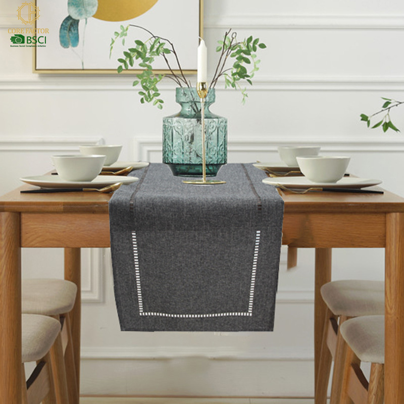 Eogoe Linen Polyester Table Runner Flat Corner Table Runners Solid Color Long Tea Flag Cover Cloth Simple Home Table Decor