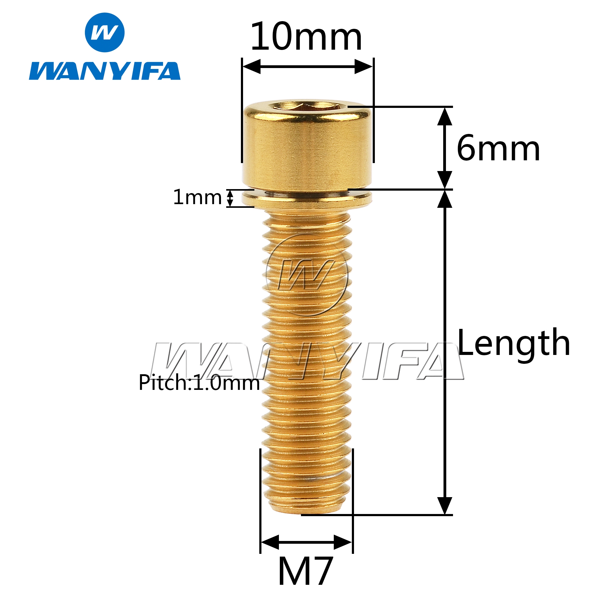 Wanyifa Titanium Bolt M7X20/25mm med brickor Hexhuvudskruvar för MTB -cykelcykelstam 4st