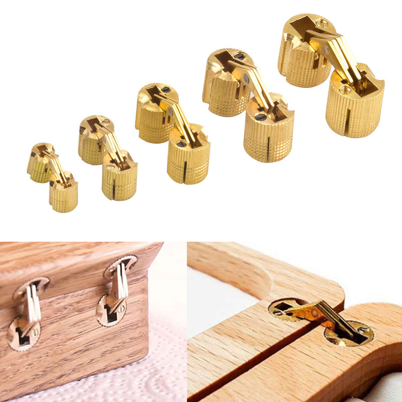 8/10/12/14/16/18mm Copper Barrel Hinges Cylindrical Hidden Cabinet Concealed Invisible Brass Hinges Mount For Furniture Hardware