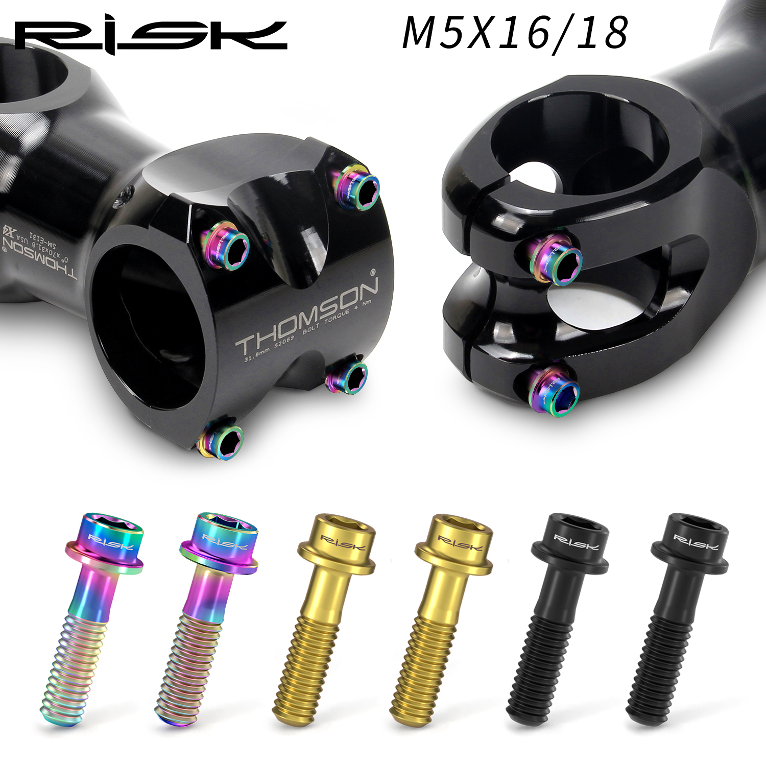 RISK M5*16/18mm Titanium Stem Bolts For Bike MTB Bicycle Stem Seatpost Clamp Screws Fixed Bolts Bike Parts 