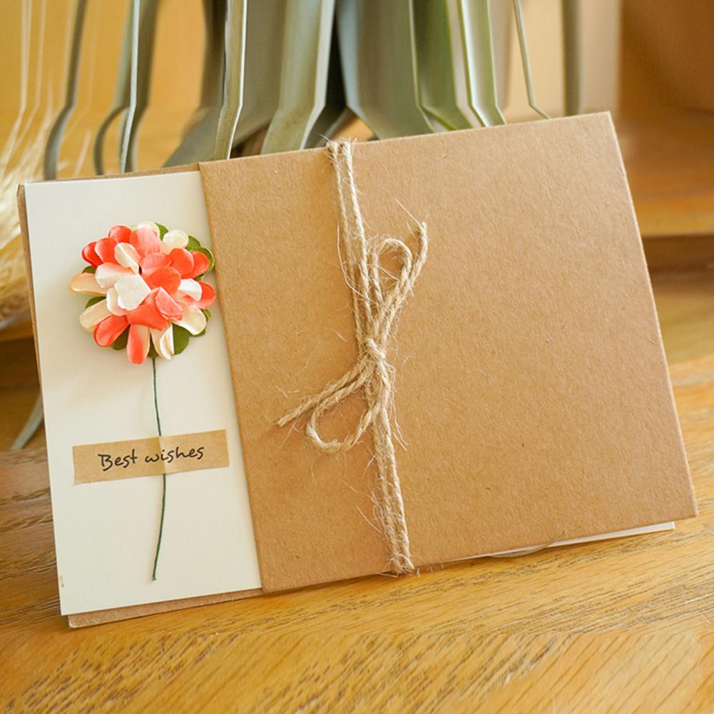 Cartolina di San Valentino Flower artificiale Kraft Carta di auguri di compleanno creativa fatta a mano Baby Shower Bridal Thank-You