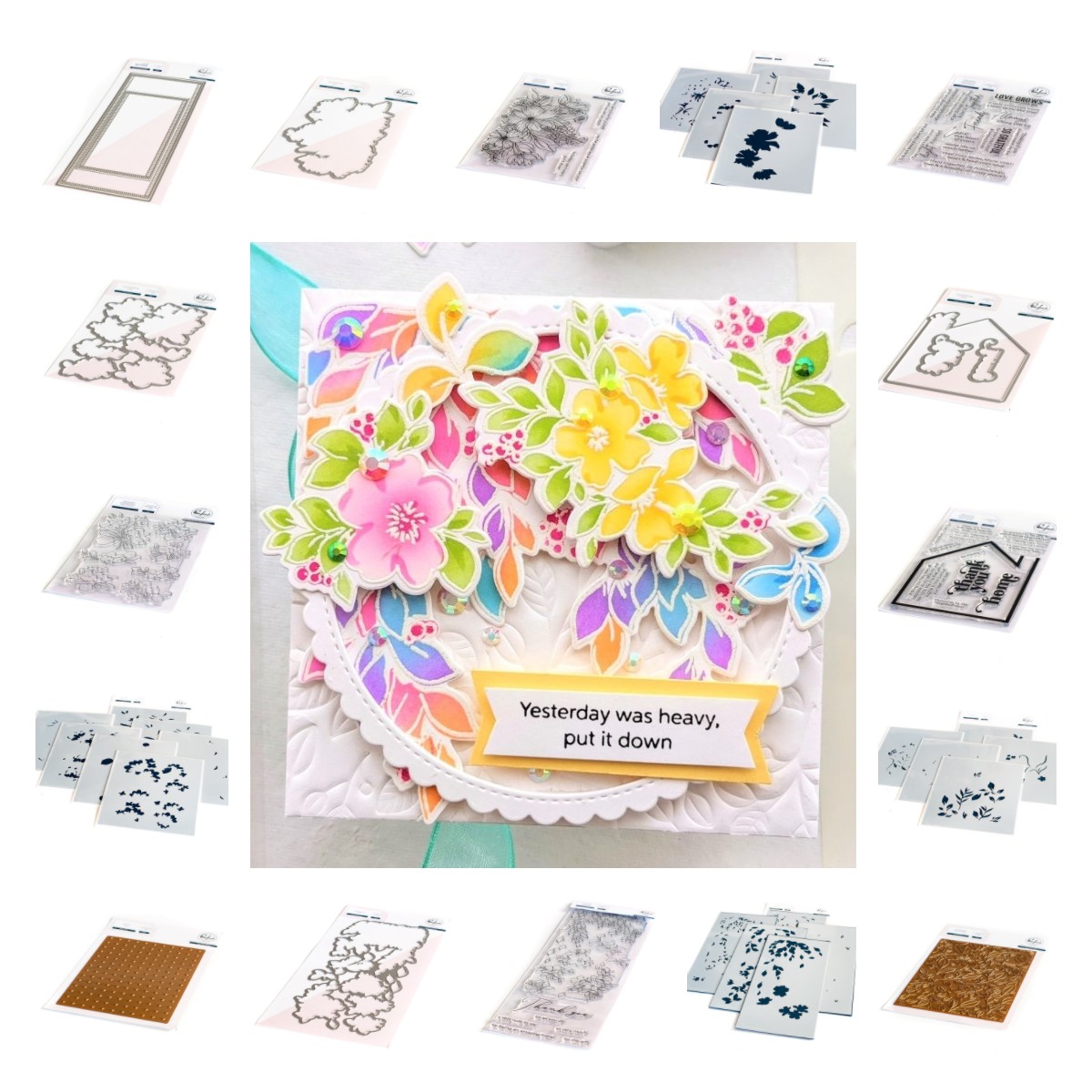 Essentials Metal Dies and Stamps Stitch Slimline Mini Rectangles Grid Lush Vines Hot Foil Built Meadow Bloom Layering Stencils