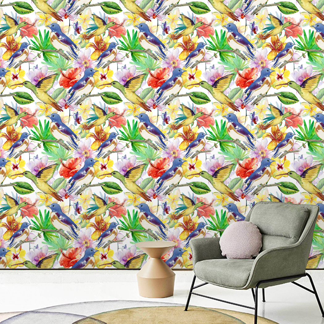 Colorful Birds Peel and Stick Wallpaper Floral Removable Self Adhesive Wall Paper Wall Stickers for Bedroom Living Room Decor