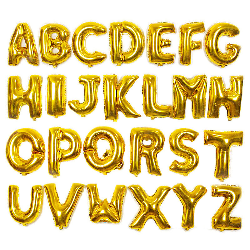 Goldsilver Letter Number Foil Balloons 1 st 16 tum Alfabet digital uppblåsbar ballonger Bröllopsfödelsedagsfest DIY Dekorationer