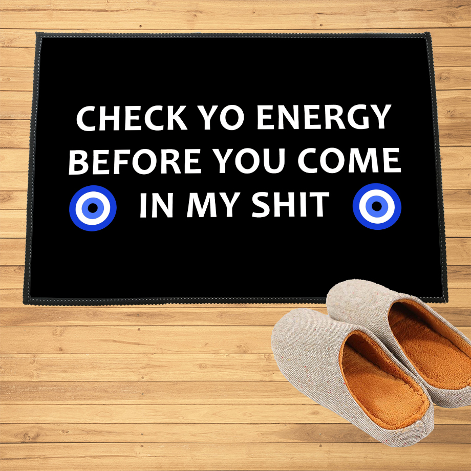 Revise su energía antes de que venga en alfombra alfombra de alfombra personalizada alfombra antideslizante cualquier accesorio de decoración del hogar de texto