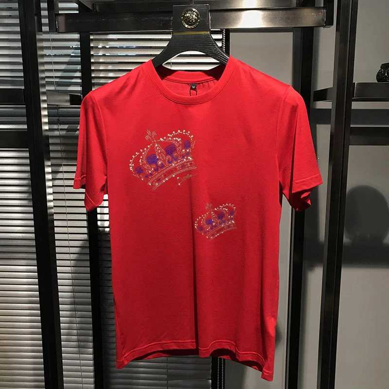 Men's T-Shirts Summer personality hot diamond design new arrival mens hip-hop head T-shirt brand oversized Korean cotton short sleeved J240409