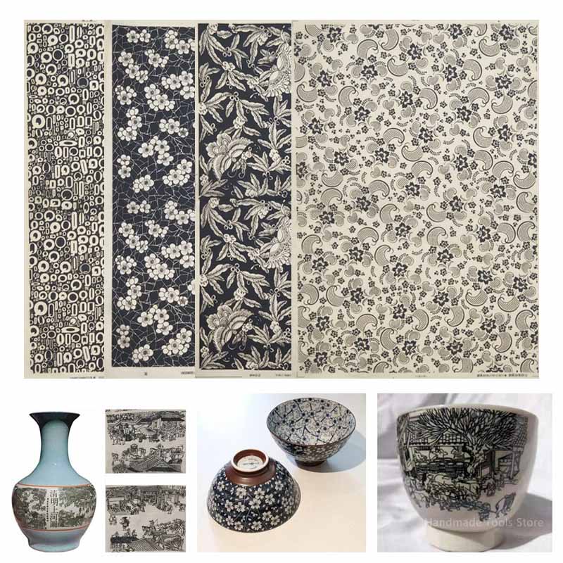 Art Art Art Black Paper Glaze Blezaze Flower Paper Jingdezhen Ceramiczne naklejki naklejki