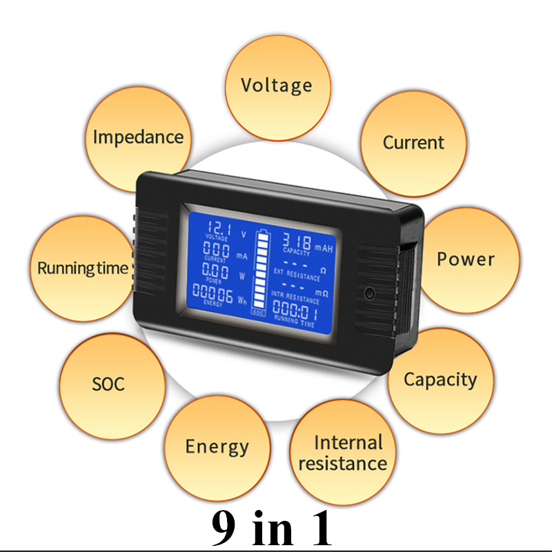 PZEM DC 0-200V 100A / 300A 9 dans 1 LCD Affichage numérique Multimètre Monitor de batterie Power Energy Impedance Resistance Voltmètre 24-96