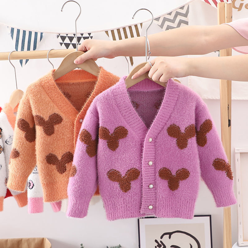 Autumn Winter Baby Girls Flower Knitted Cardigan Sweaters Coat Children Clothing Kids Handmade Wool Ball Cardigan Coat Tops