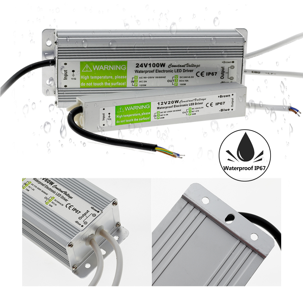 DC 12V 24V Switching Power Supply LED Driver 12 24 V Volt IP67 utomhusvattentät strömförsörjning AC-DC 220V till 12V SMPS 10W-200W