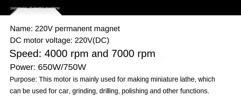 DC 220V 650W / 4000RPM 750W / 7000 RPM Double roulement en avant et moteur inversé