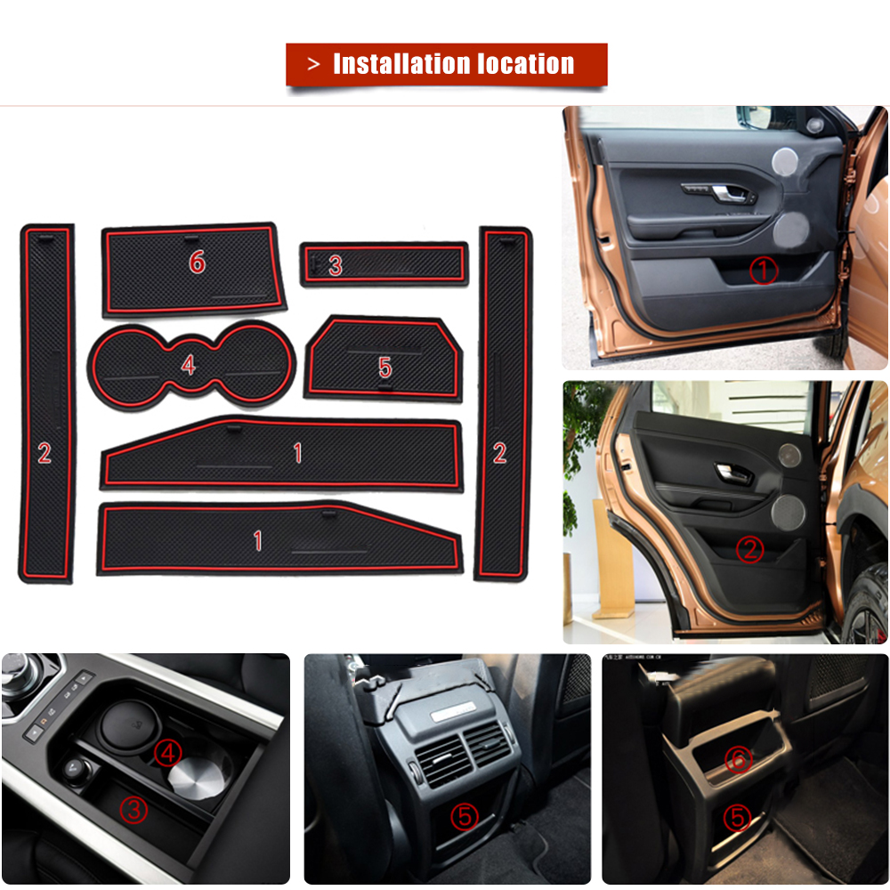 Anti-Slip Non-Slip Rubber Decorator Cup Sticker Gate slot Pad Door Groove Mat for Land Rover Evoque 2012-2018 bilstyling 8 st