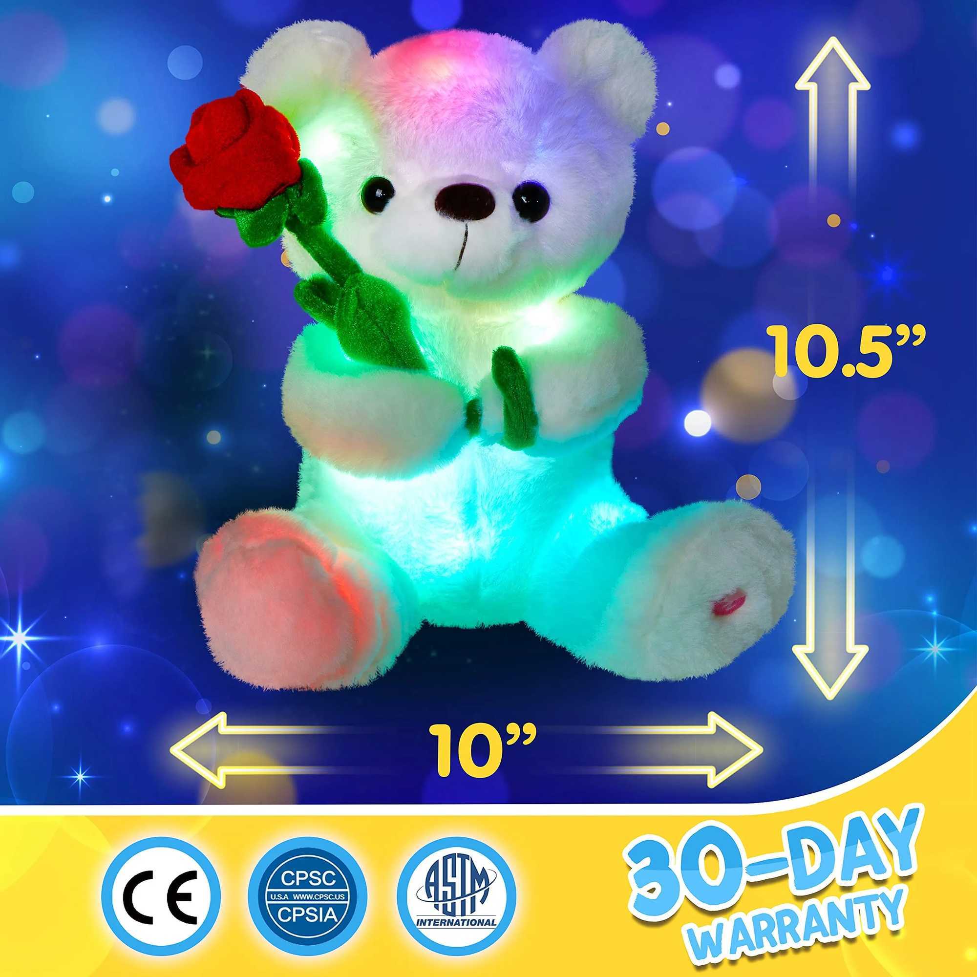 Bambole peluche da 28 cm morbido bianco grave orso giocattolo peluche rosa kawaii a led piena piena di animali da ragazza e regalo di San Valentino J240410