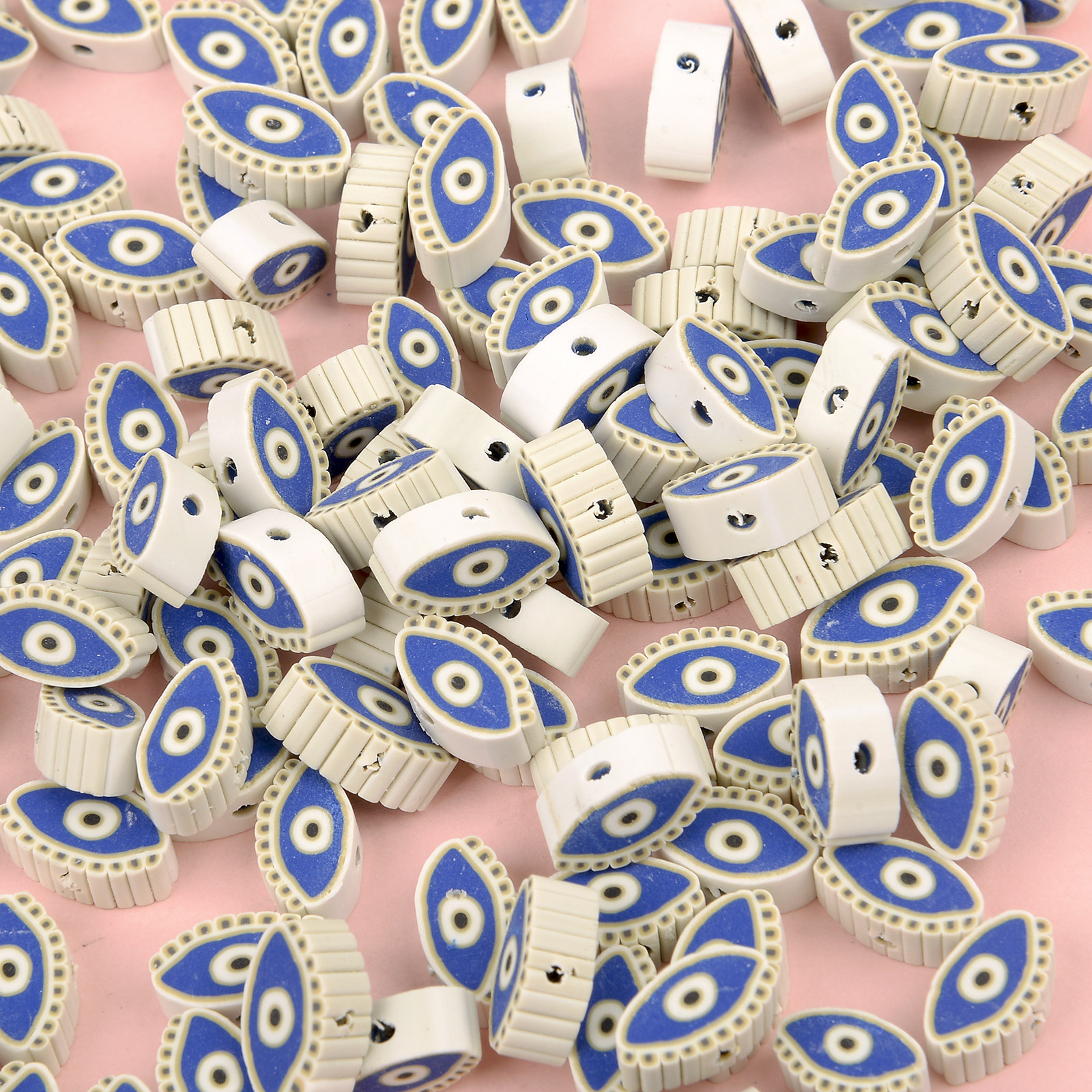 30 st/parti 10mm Blue White Evil Eye Round Polymer Clay Pärlor Löst distanspärlor för smycken som gör armband DIY Halsband handgjorda