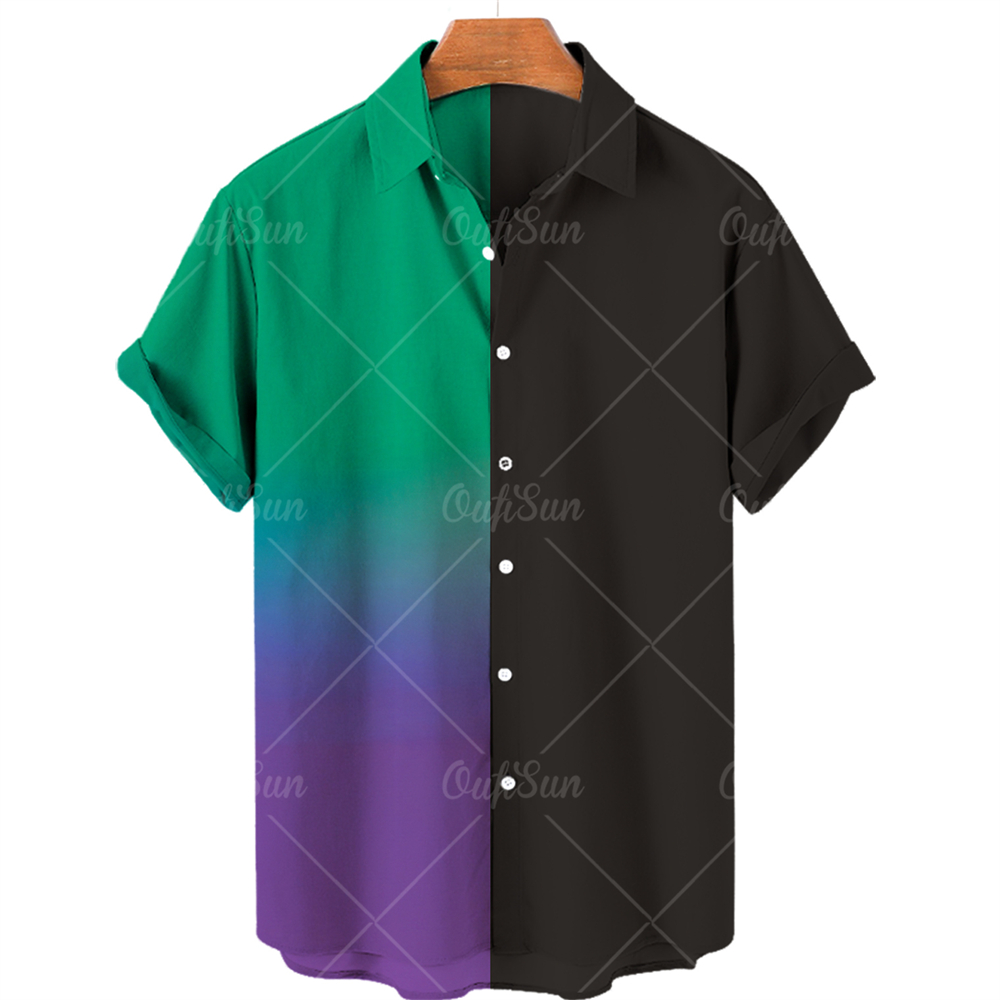 2022 Chemise à manches courtes décontractées surdimensionnée pour hommes 3D Gradient imprimé Hawaiian Fancy Shirt Single Breasted Beach Top