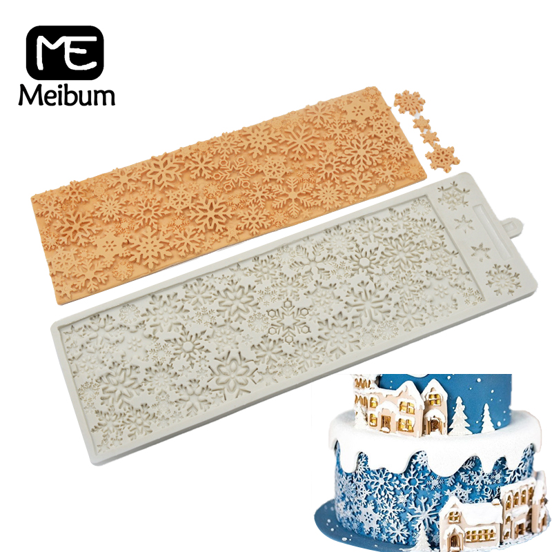 MEIBUM świąteczne płatki śniegu silikonowe kremówka pleśń domowa impreza DIY Gum Paste Cukret Craft Border Gorder