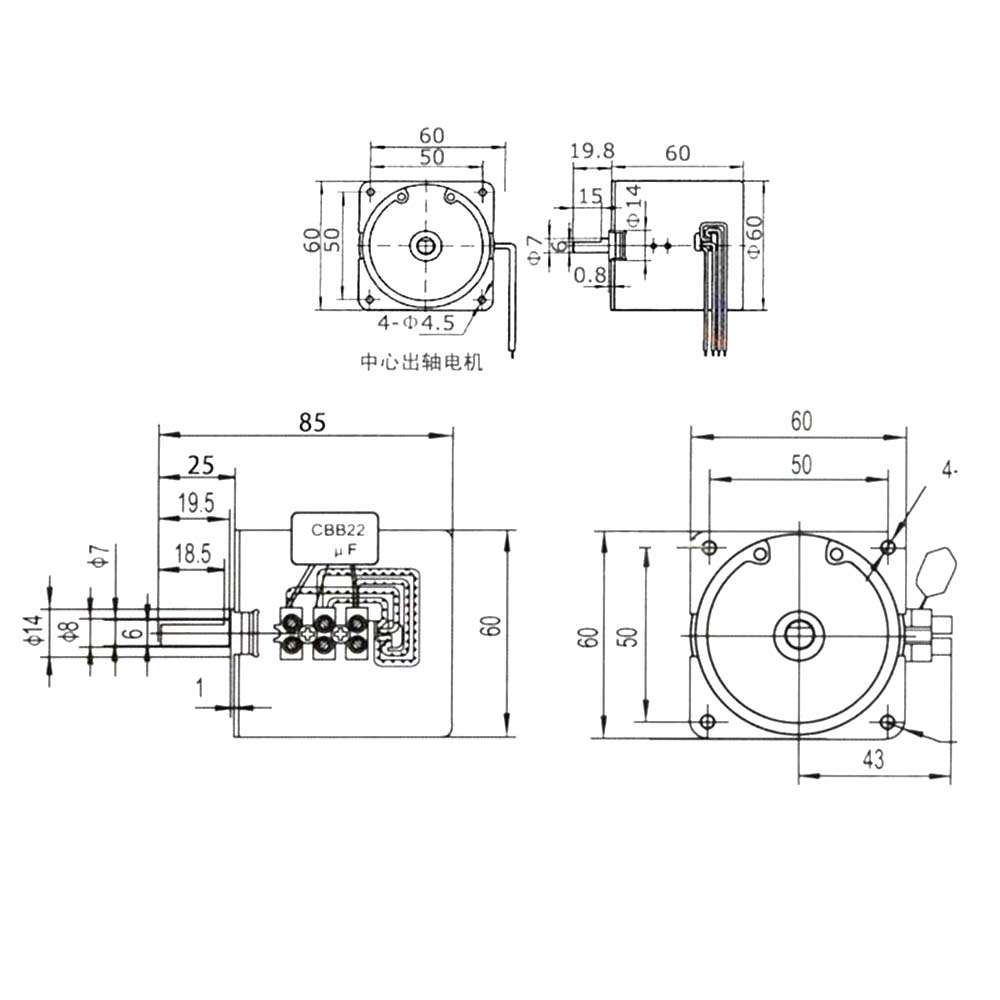 220 - 240V /14W/2,5 tr / min-100 tr / min Boîte de vitesses à bruit Motteur électrique 50Hz 60Hz Torque élevé à basse vitesse AC MOTEUR SYNCHRONEUX 60KTYZ