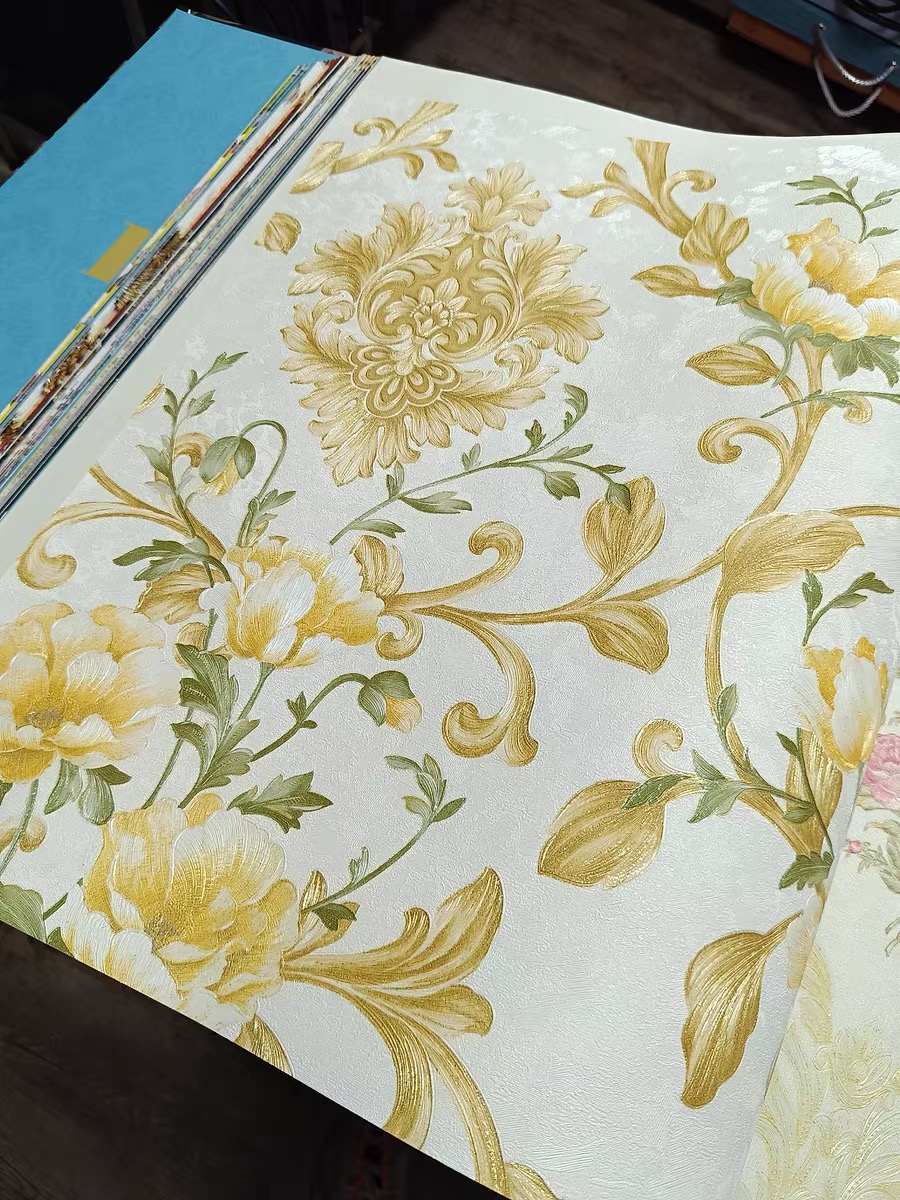 Lüks Damask Vinil Duvar Kağıdı Kahverengi Gri Mavi PVC Pastoral Çiçek Kağıdı Rulo Su geçirmez Duvar Kapağı Oturma Odası Yatak Odası Dekor