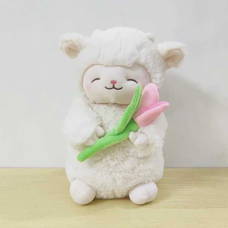 Poux en peluche kawaii sweet white drap lam hold tulip fleur peluche poupée douce rempli d'agneau tulipe jouet en peluche mignon cadeau d'anniversaire pour enfants j240410