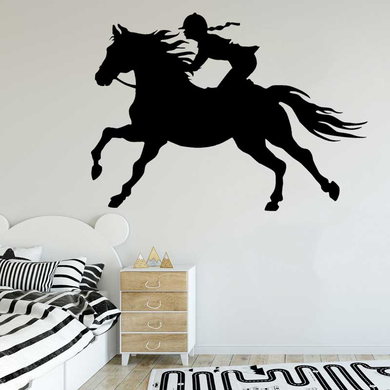 Donne da corsa cavalli da parete equestre Adesivo a parete cavaliere cavalli da pasta agricola bambini decorazione camera da letto decorazione parete in vinile regalo unico 7