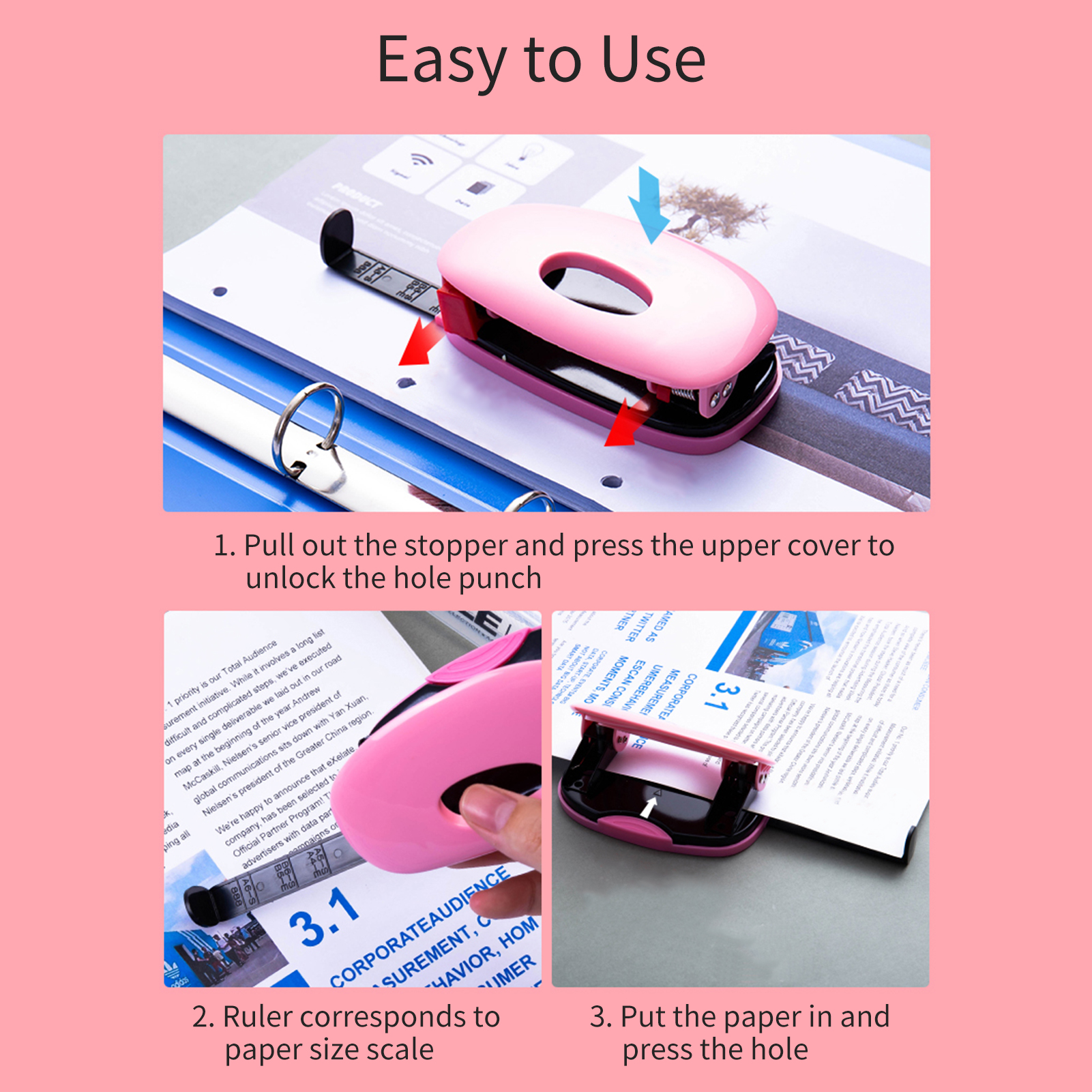 KW-triO Portable 2 Hole Punch Handheld Metal Hole Puncher 10 Sheet Capacity 6mm Aperture Paper Punch for A4 A5 A6 B5 B6 Notebook