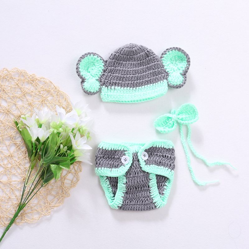 Newborn Lovely Elephant Costume Handmade Knitting Studio Photography