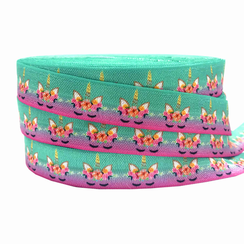 10 meter 16 mm eenhoorn print regenboogvouw over elastische handgemaakte accessoires Diy Scrunchy Scrunchy Elastic Band for Pick