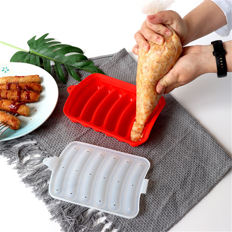 소시지 메이커 곰팡이 6 그리드 실리콘 DIY 햄 핫도그 뚜껑 부엌 가정 소시지 케이크 베이킹 도구 곰팡이로 곰팡이 제조 금형
