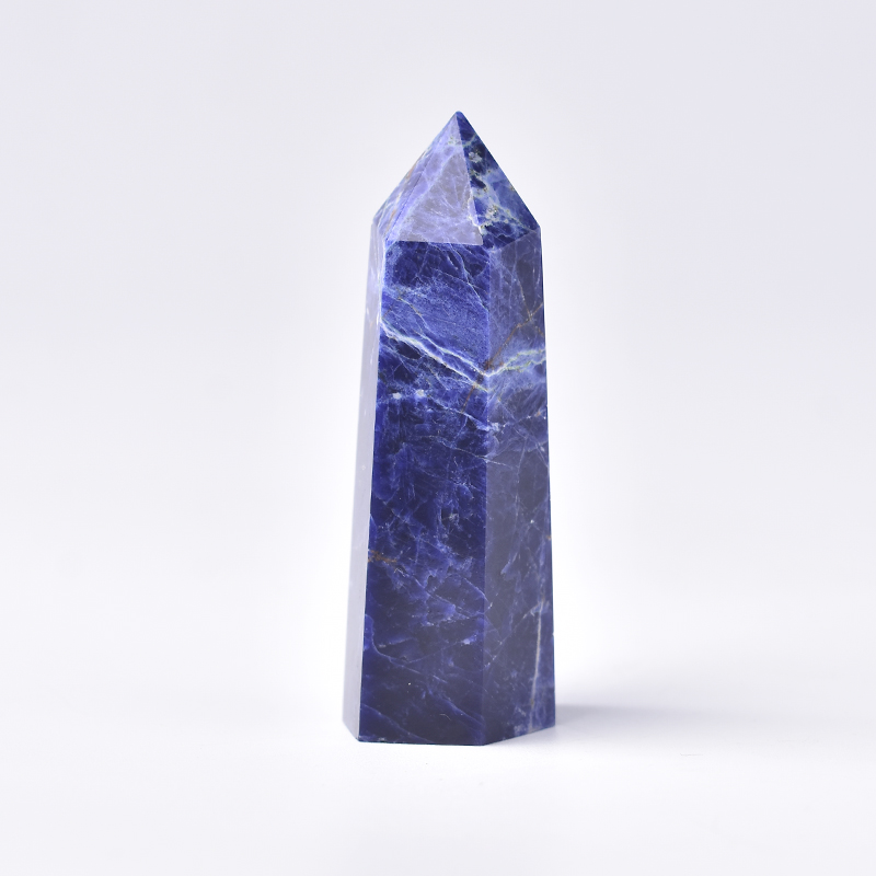 Natural Crystal Point Sodalite stone Healing Obelisk Blue Quartz Wand Ornament for Home Decor Reiki Energy Stone Pyramid