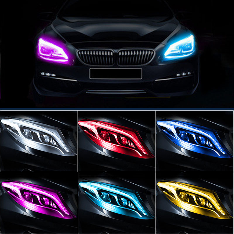 LED DRL Car Daytime Running Light Flexible Waterproof Strip Auto Headlights White Turn Signal Yellow Brake Flow Lights Part