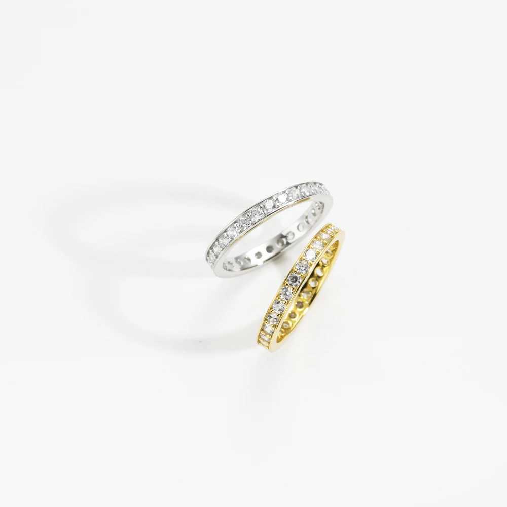 Bandringen Andywen 100% 925 Sterling Silver Gold 2,8 mm vierkante CZ Zirkoonring voor dames luxe bruiloft kristal prachtige sieraden 2023 Ronde JE J240410