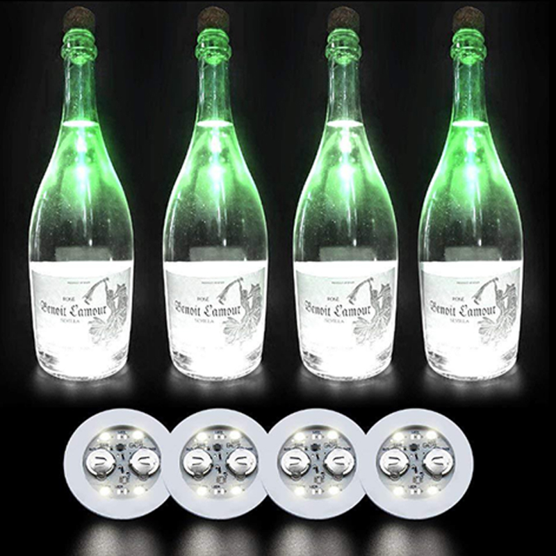 LED Light Sticker 4 Lights Colorful LED Coasters Glow in the Dark Flashing Wine Bottle Sticker Bar Party Luminous Croaster Toys