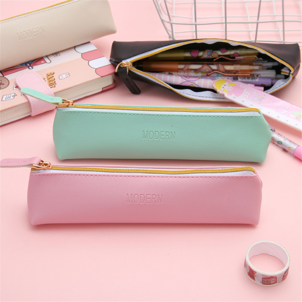 Modern Series Pu Leather Lápis Bolsa de lápis fofa bolsa de armazenamento escolar Kawaii Girl Pen Case Student School Supplies