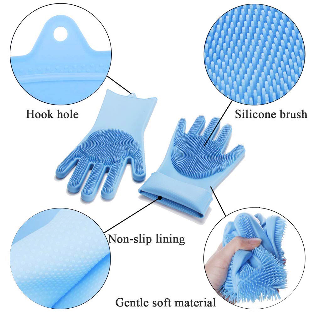 Household Magic Dishwashing Cleaning Gloves Kitchen Silicone Dish Washing Glove Sponge Rubber Scrub Gloves Clean Tools