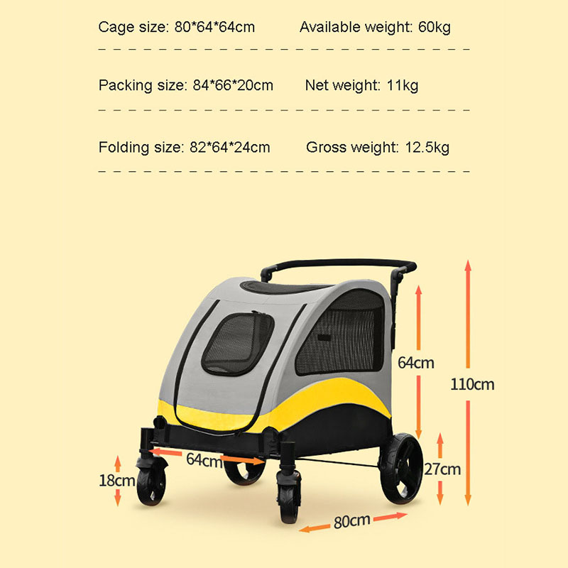 Maximale Kapazität 60 kg Katzenhundgepäck Baby Kinderwagen Kinderwagen Katzenträger Klappwagen Katze Haustier Kinderwagen Atmungsaktiv