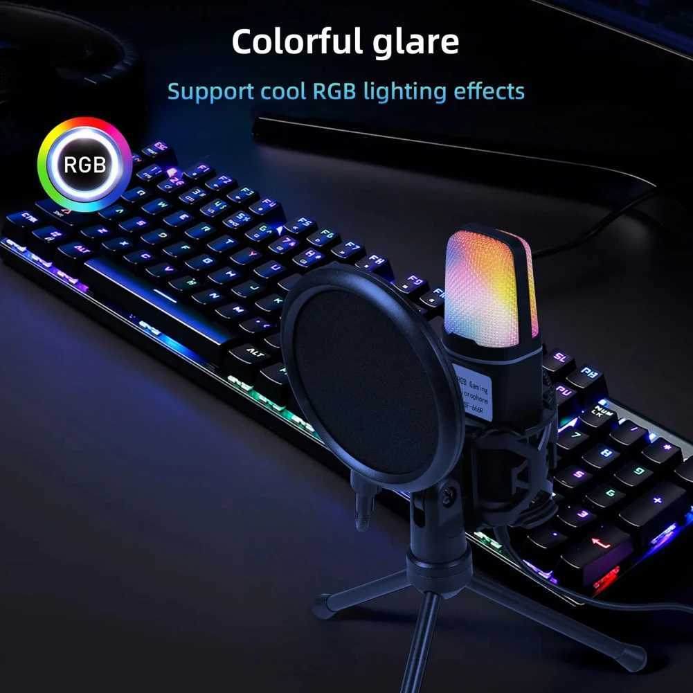 Микрофоны SF666R USB -проводные микрофона снижение шумоподавления RGB Condensador MIC для интервью Vlogging Video Record Mic с подставкой 240409