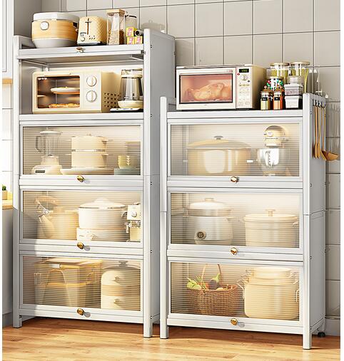 Étagères de cuisine étagères à plusieurs étages armoire avec porte d'armoires multifonctionnelles, baguettes, assiettes, casseroles,