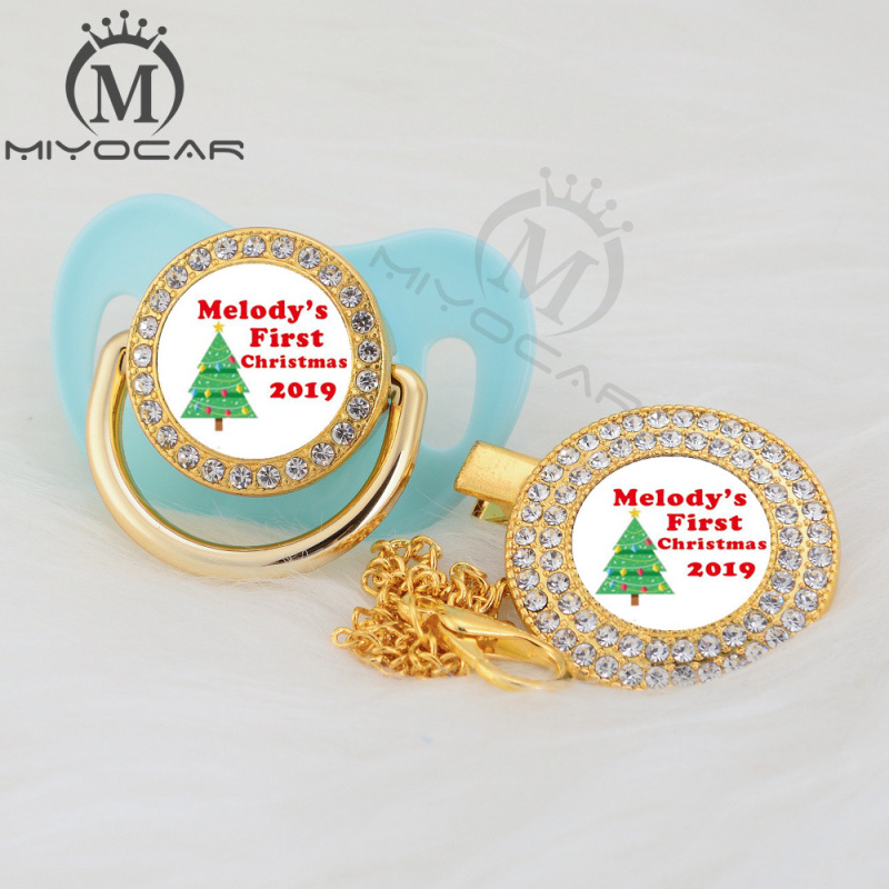 miyocarカスタム任意のテストクリスマスゴールドブリングのおしゃぶりとおしゃぶりクリップブラックBPAフリーダミーキラーユニークデザインP-AMS