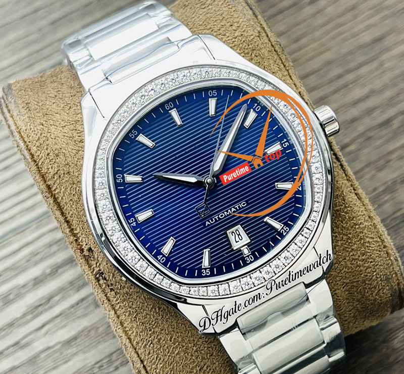 Polo Date G0A41003 Miyota M9015 Automatisk herrklocka v9f 42 Diamonds Bezel Blue Stick Dial Rostfritt stål Armband Super Edition Puretime Reloj Hombre Montre PTPG