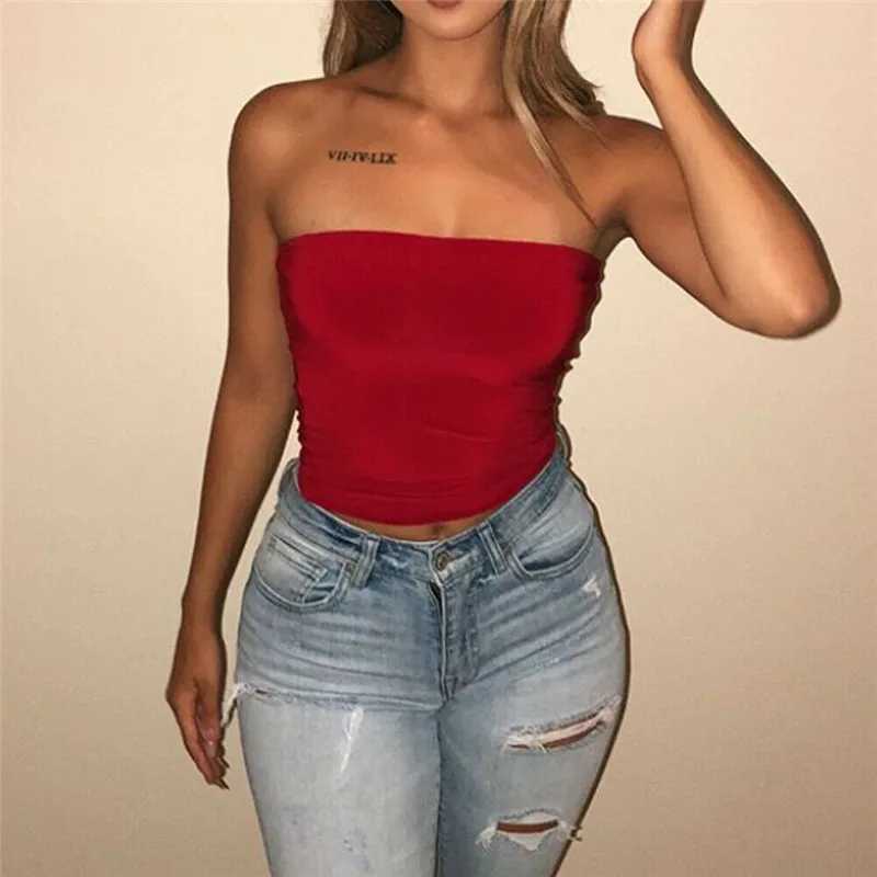 Women's Tanks Camis Sexy Tank Top Womens Strapless Top Short sleeved Womens Cami White Black Cropped Tank Top Backless 2020 Summer Dress J240409