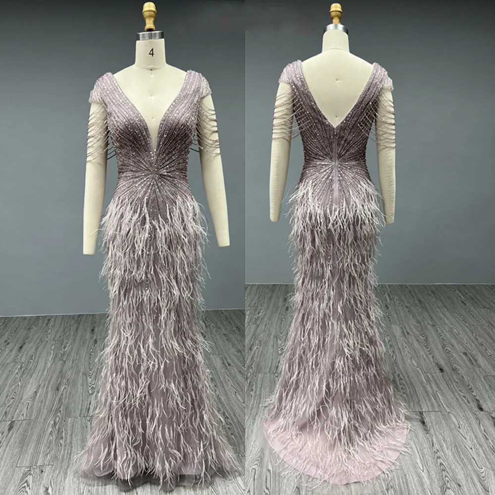 Urban Sexy Dresses Luxury Dubai Sexy V Neck Sequined aftonklänningar 2023 Kvinnor Eleganta promklänningar Feathers Beading Wedding Formal Party Vestidos 240410