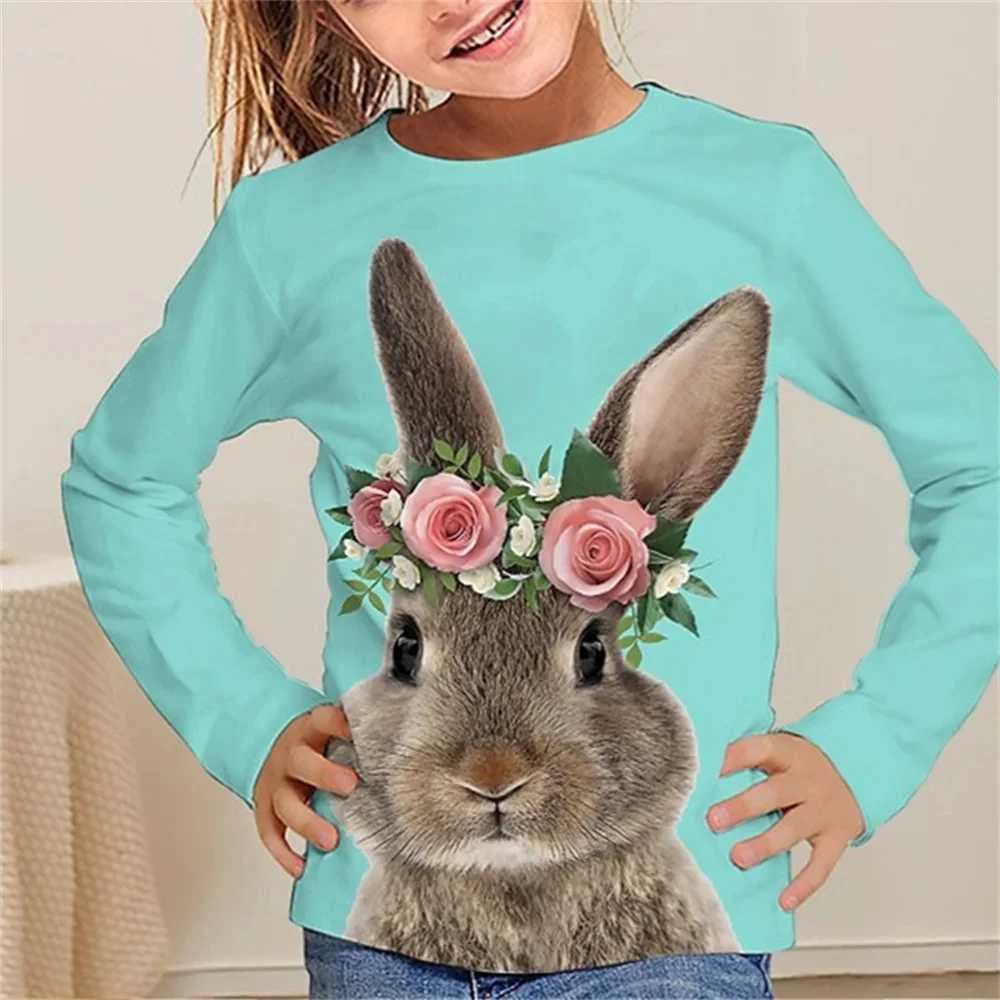 Camisetas kawail animais coelhos 3d impressos tshirts longos crianças verão moda menino casual menina unissex redondo pescoço camiseta tees de meninas roupas 240410