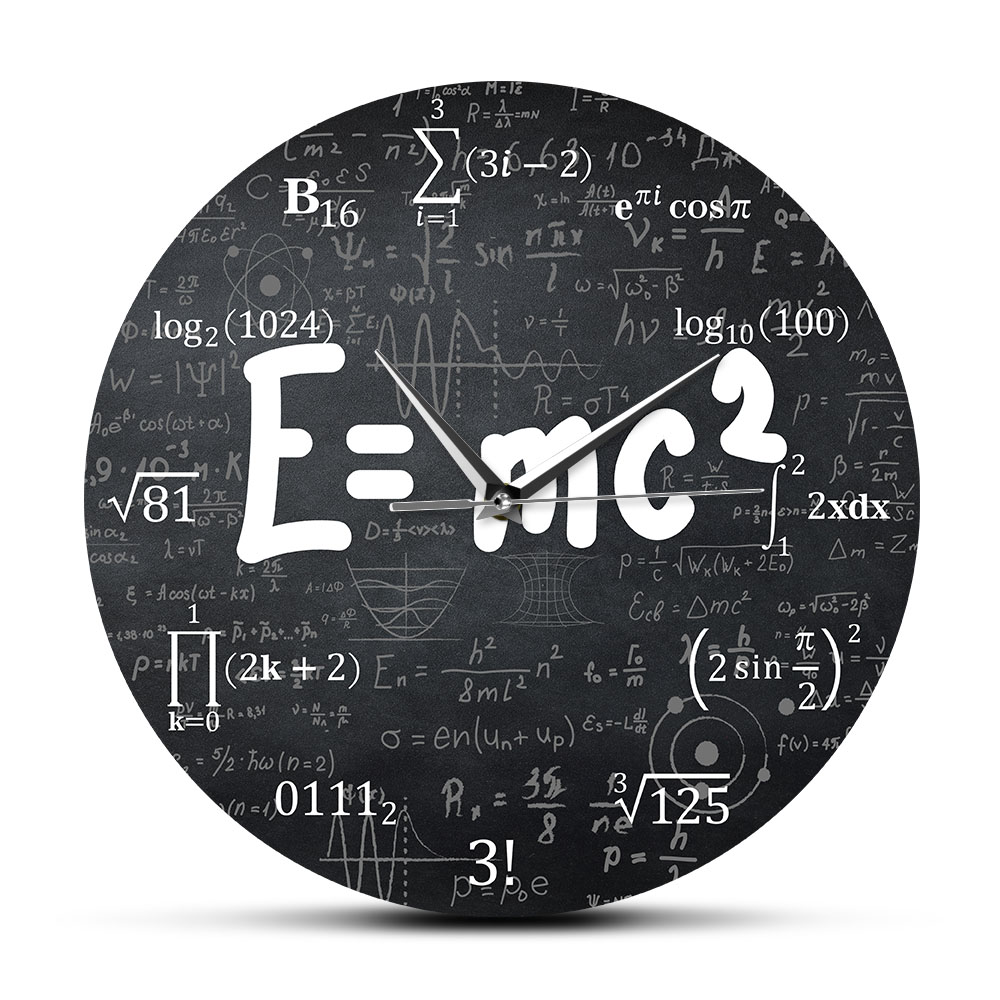 E = MC2 Math Formuła Geek zegar ścienny teoria względności Silent Wall Watch Scientist Fizyka Nauczyciel Dift Dekor School Classroom