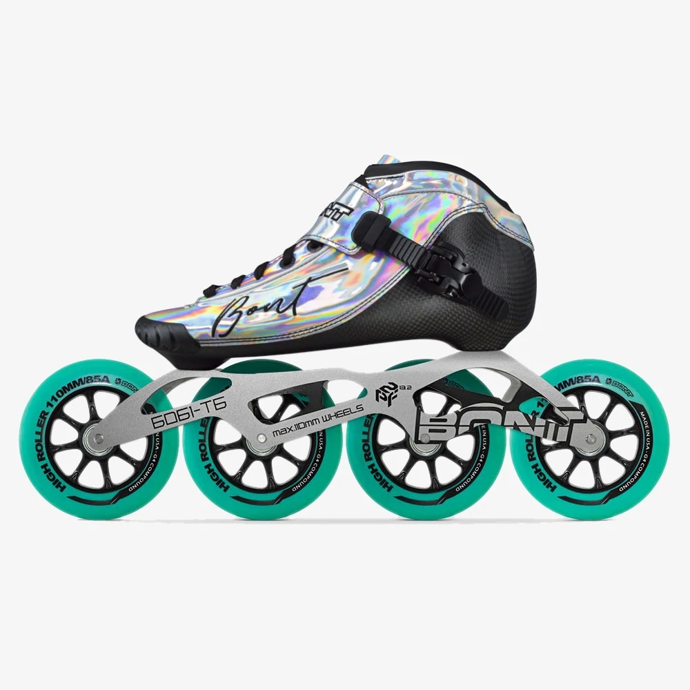 100% d'origine Bont Bnt Speed Inline Skates 2pt HEATMoldable Carbonfiber Boot 4 * 90 / 100/110mm 6061 Patines de rouleau à rouleaux élevés